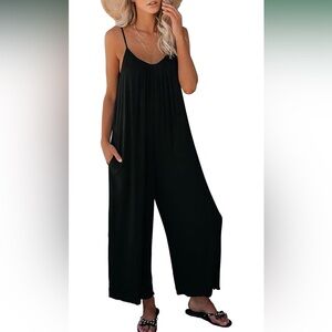 Sleeveless Wide-Legged Cropped Romper in Black